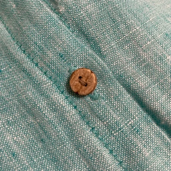 ๐ผJONES NY Green Turquoise Linen Classic Long Sleeve Button Down Shirt Medium - Picture 9 of 11